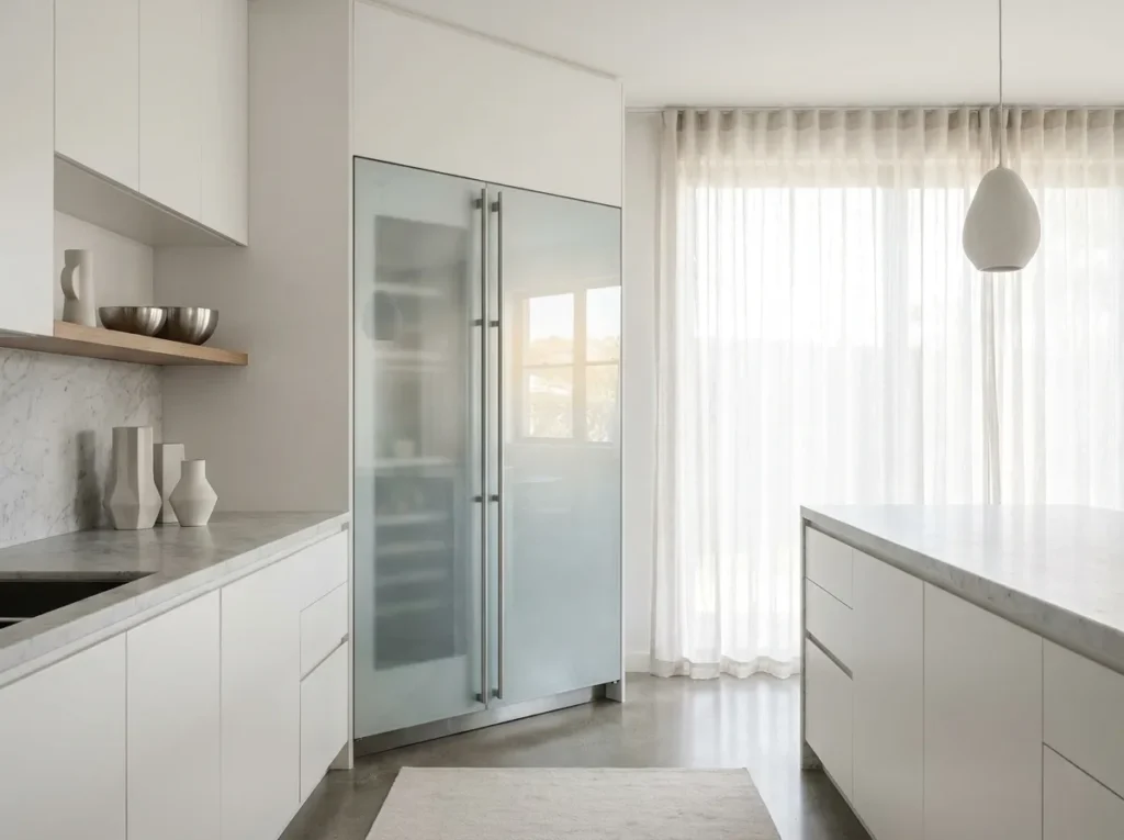 frosted glass effect fridge wallpaper idea 2026