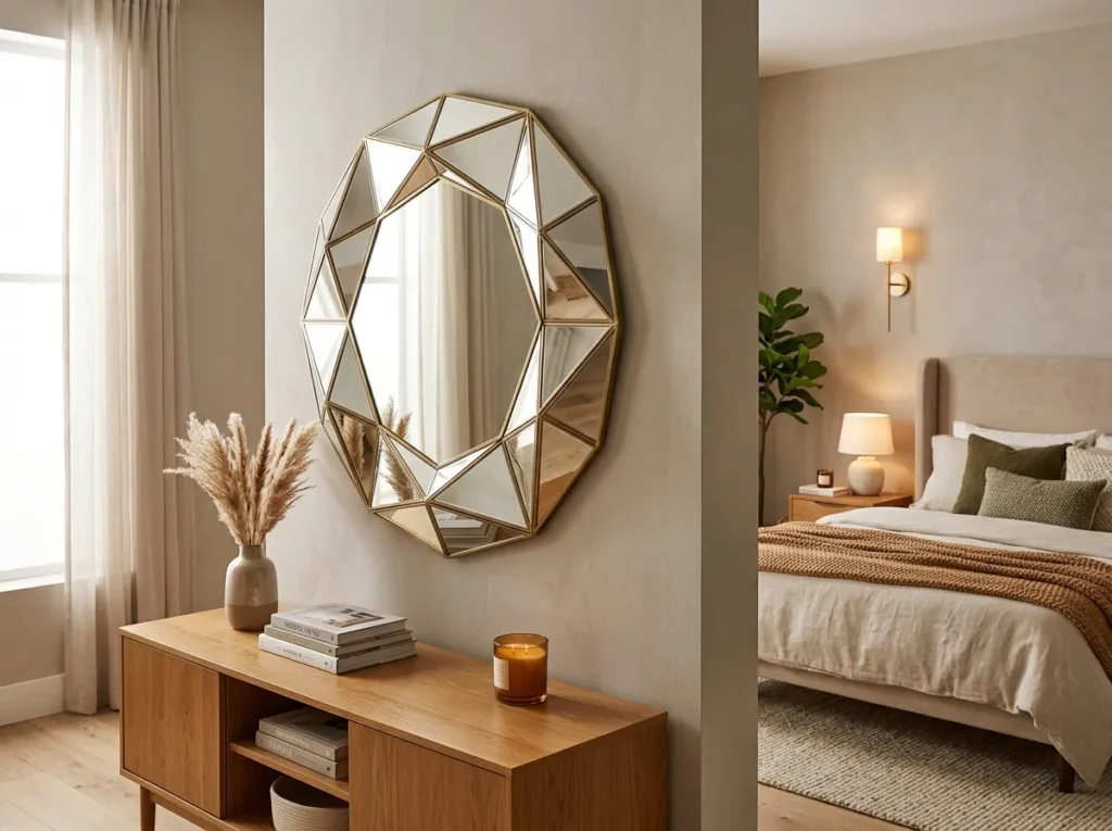 geometric shape mirror bedroom mirror idea decor

