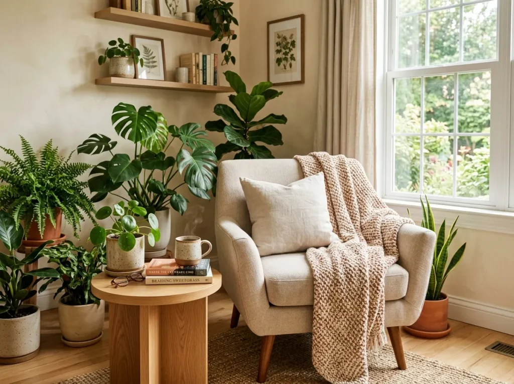 green coffee nook living room plants decor idea modern