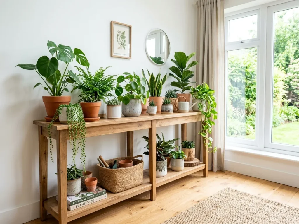 greenery showcase small console table idea 2026