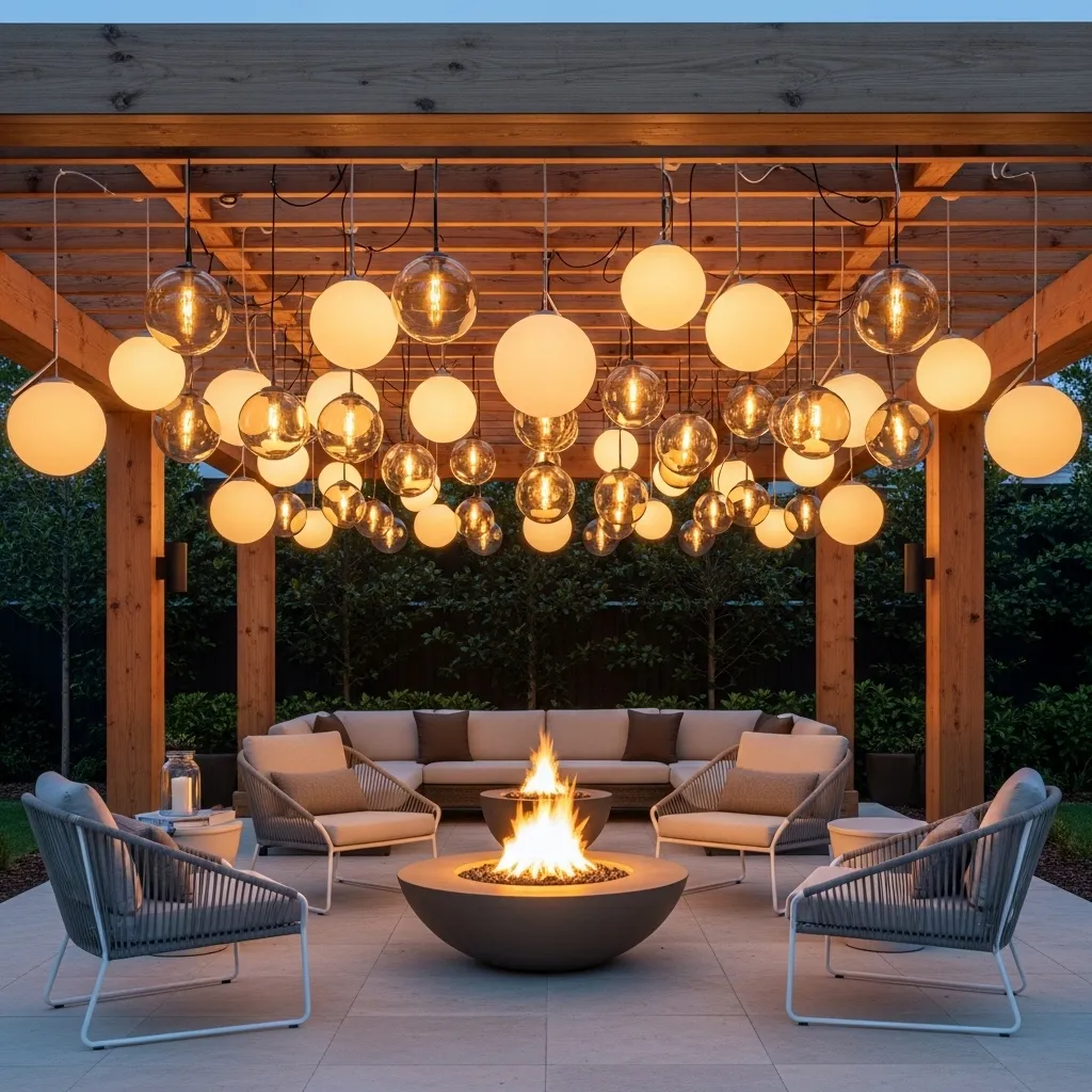  hanging globe lights fire pit lighting idea cozy nights