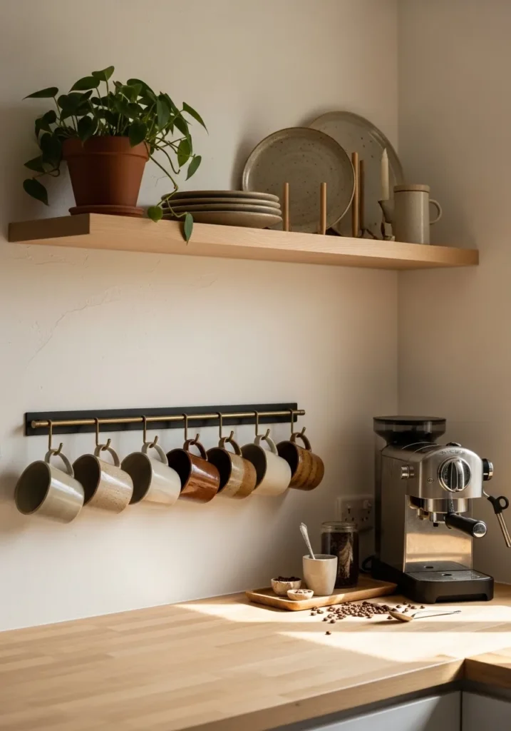 hanging mug rail kitchen storage idea modern