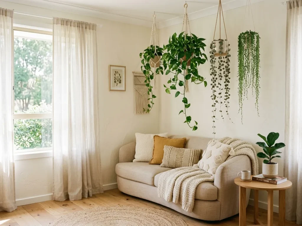 hanging vine corner living room plants decor idea fresh