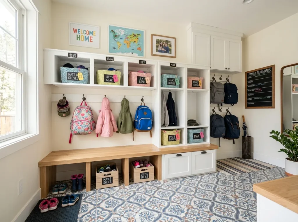 kids drop zone mudroom locker idea organized