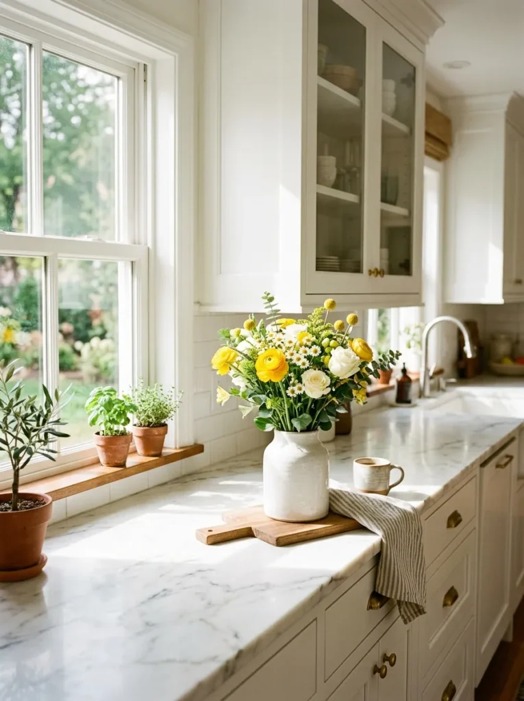kitchen counter flowers flower home decor idea 2026