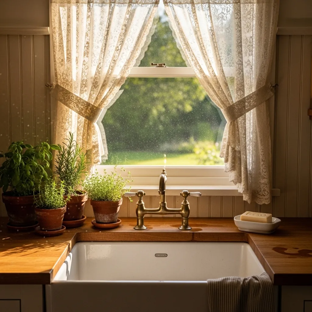 lace cafe curtains old farmhouse kitchen idea rustic charm