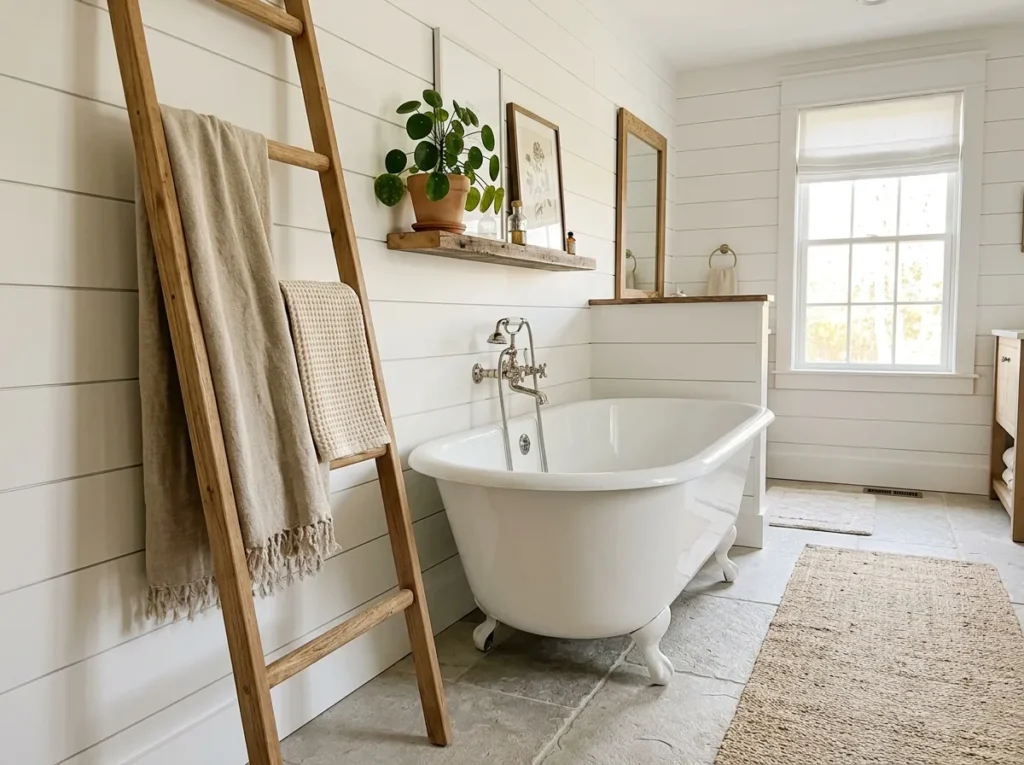 ladder towel rack bath tub decor idea bathroom storage