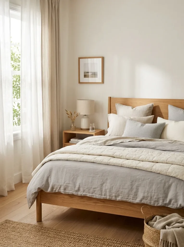 layered linen bedding vintage home style idea 2026