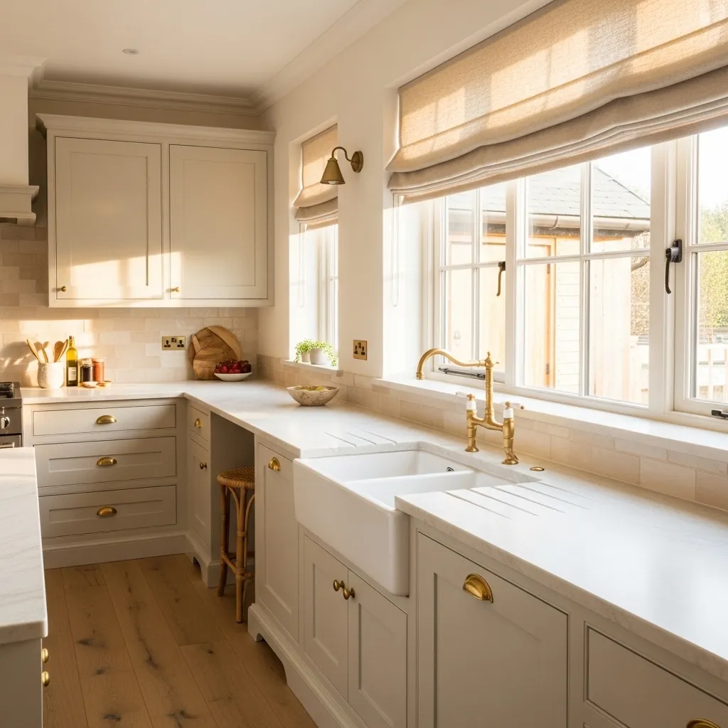 linen window shades warm white kitchen idea bright