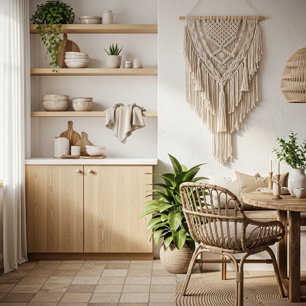 macrame wall accent boho kitchen decor idea 2026