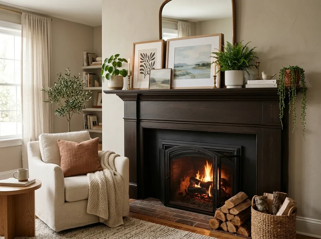 mantel plant accent living room plants decor idea modern