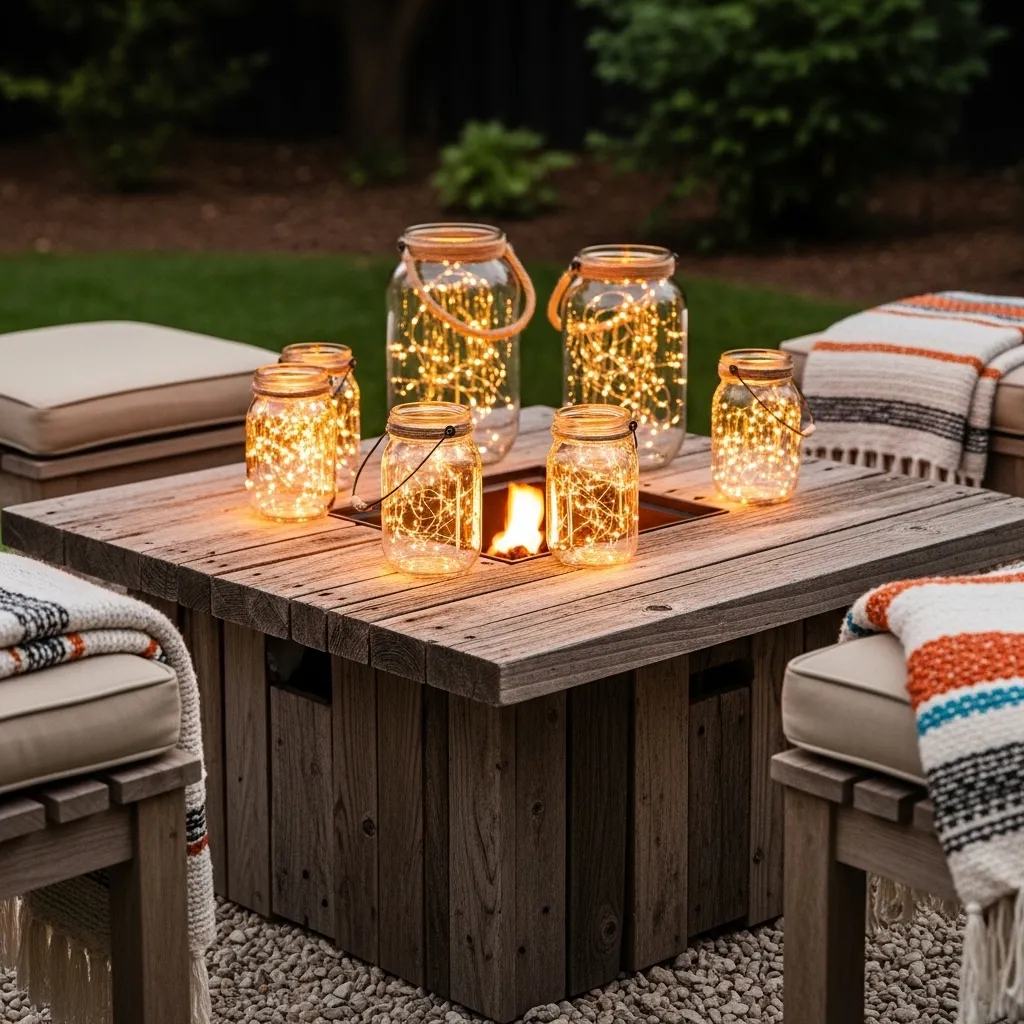 mason jar lanterns fire pit lighting idea cozy nights