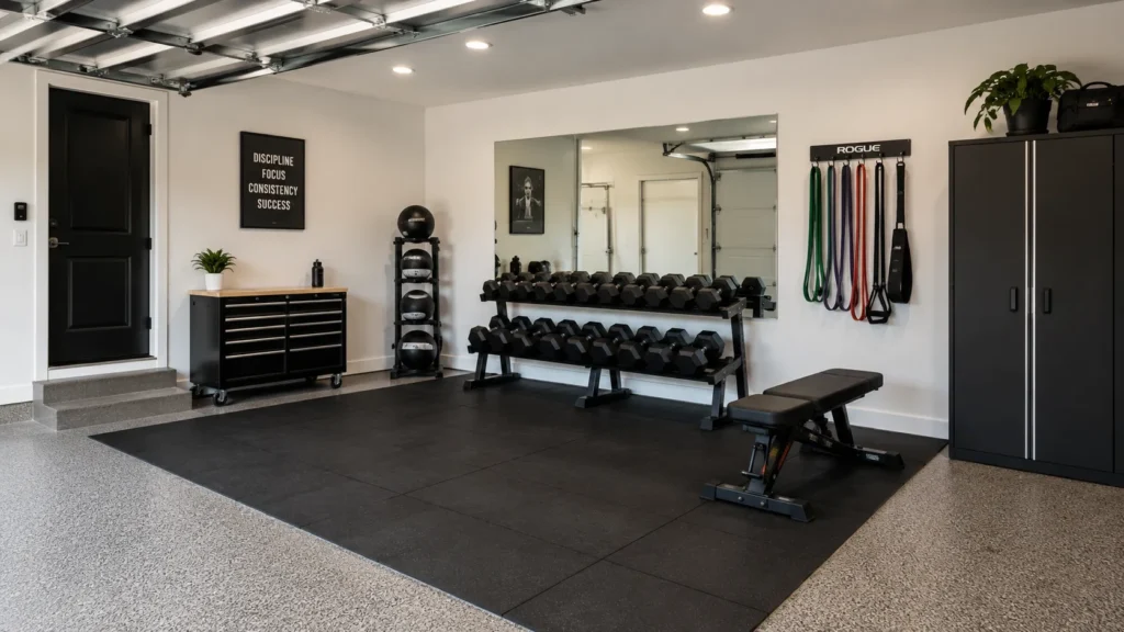 mini gym corner garage interior design idea modern