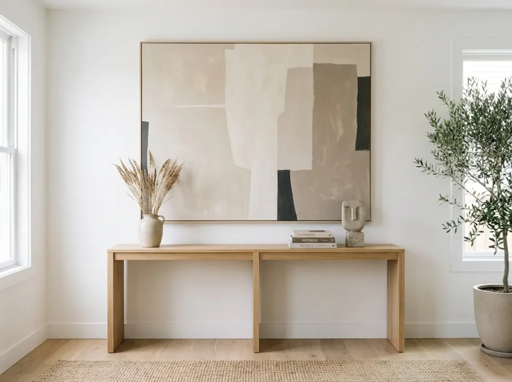 minimalist wall art small console table idea modern