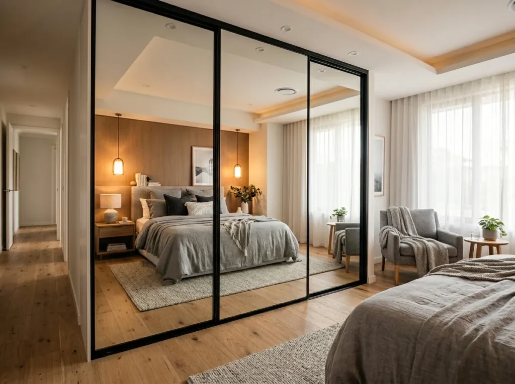 mirrored wardrobe panels bedroom mirror idea 2026