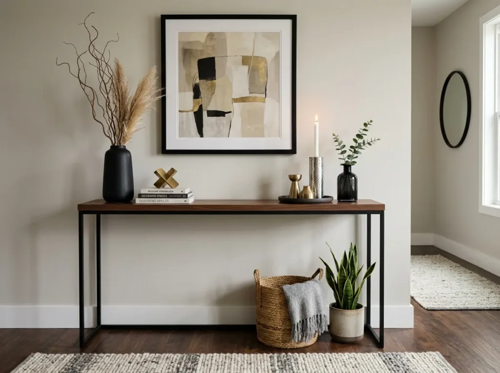 mixed metal accents small console table idea modern