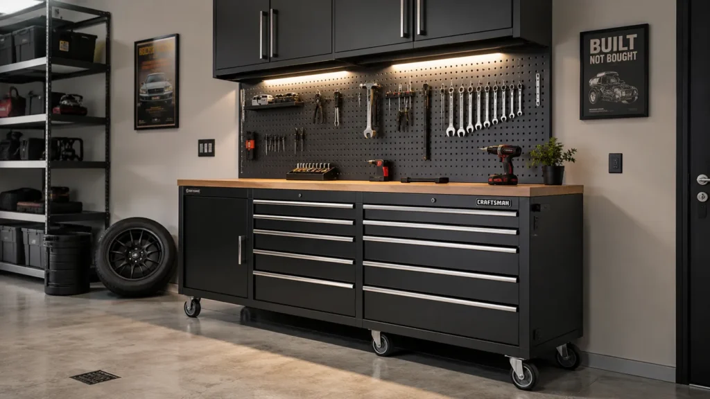 modern tool cabinet garage interior design idea 2026