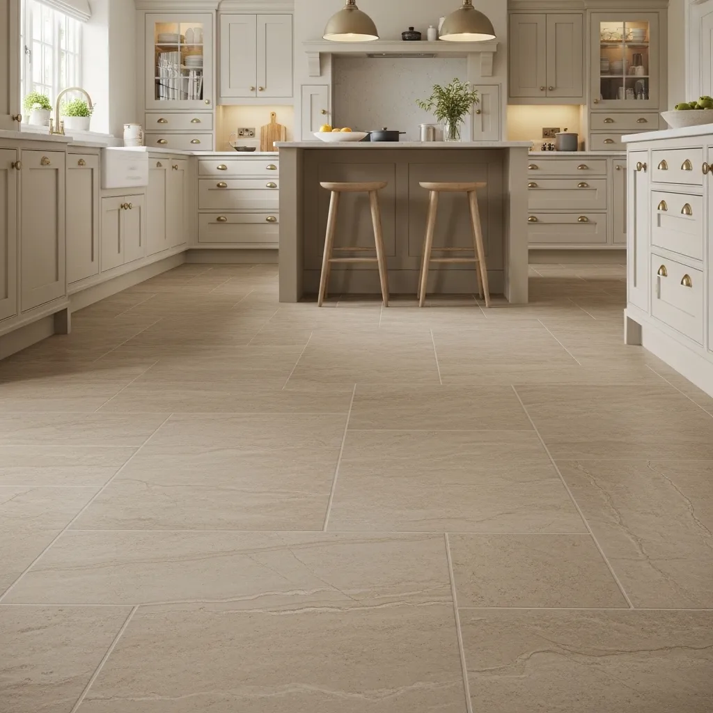 neutral tile floor warm white kitchen idea modern