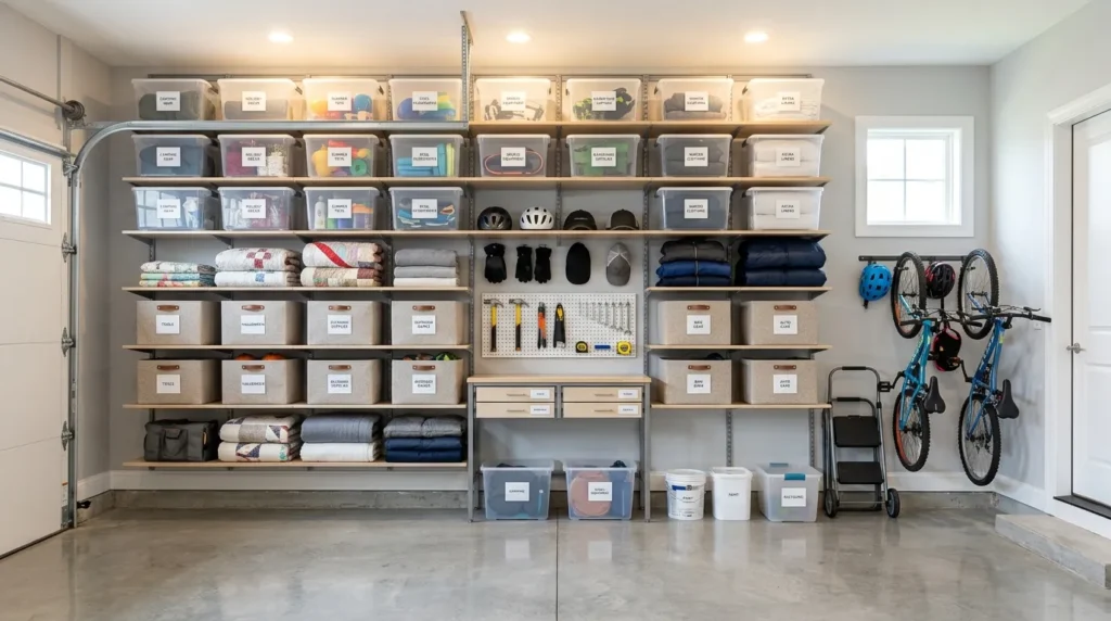 open bin shelves garage interior design idea modern