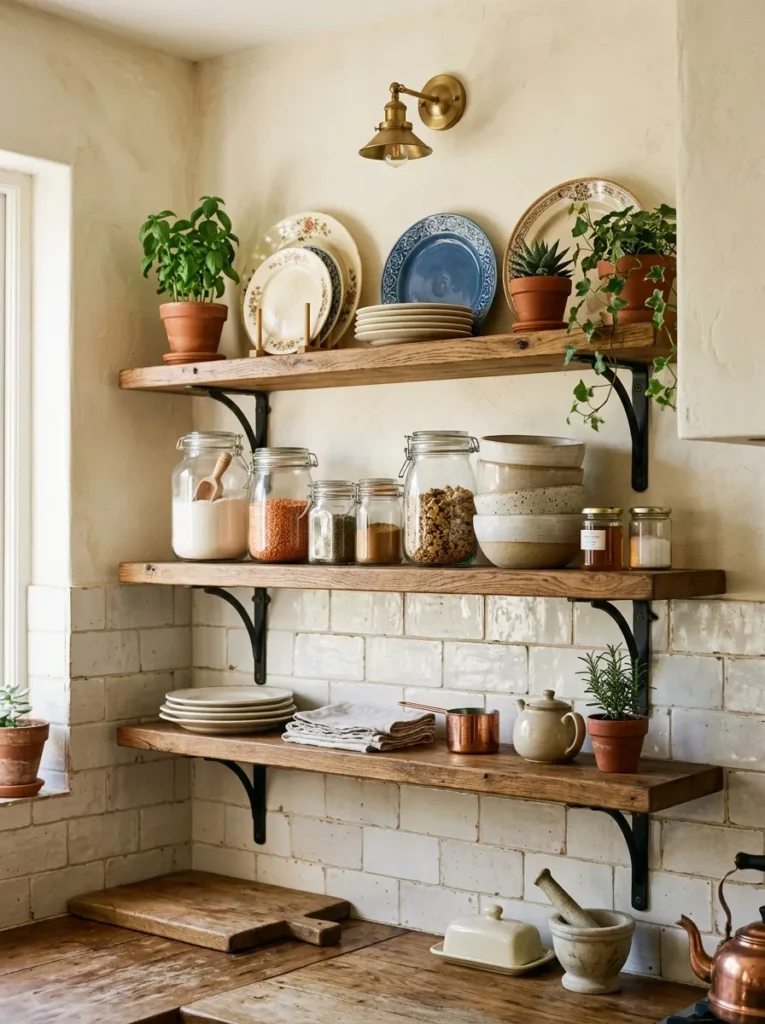 open shelf styling vintage home style idea modern