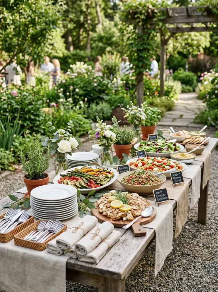 Outdoor buffet serving table with organized food setup for easy and stylish gatherings