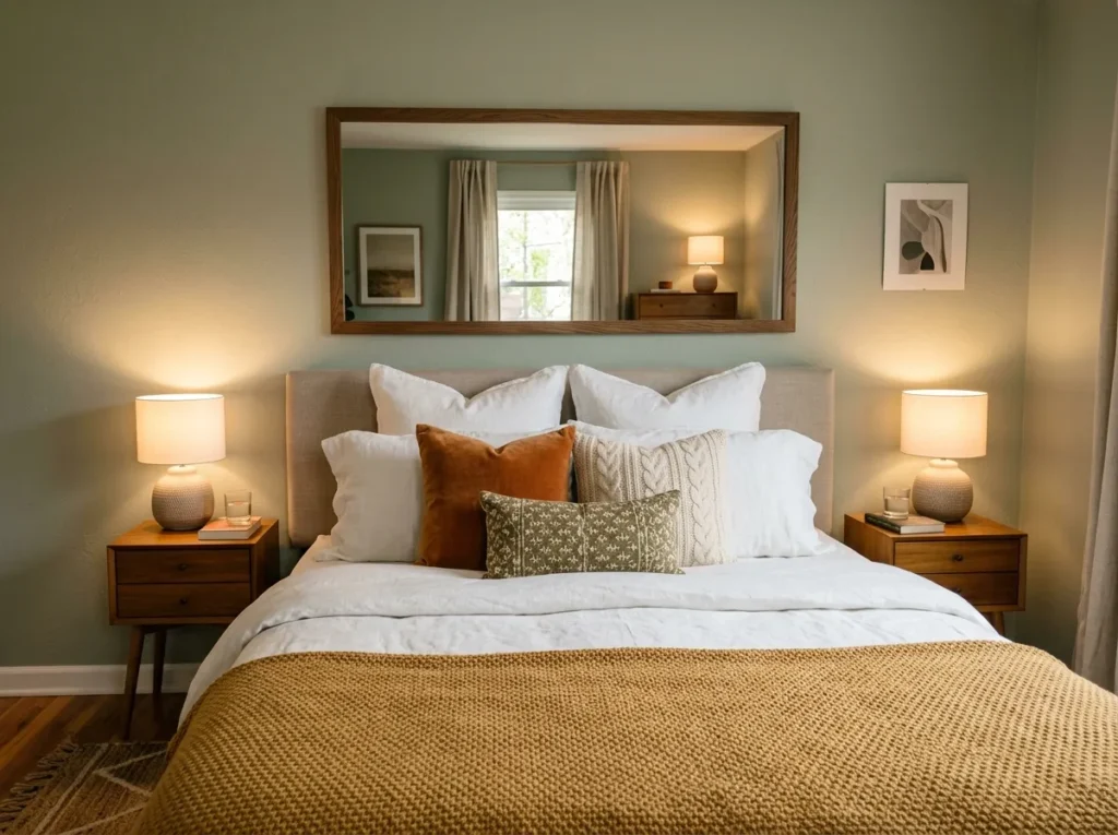  over bed mirror bedroom mirror idea statement wall