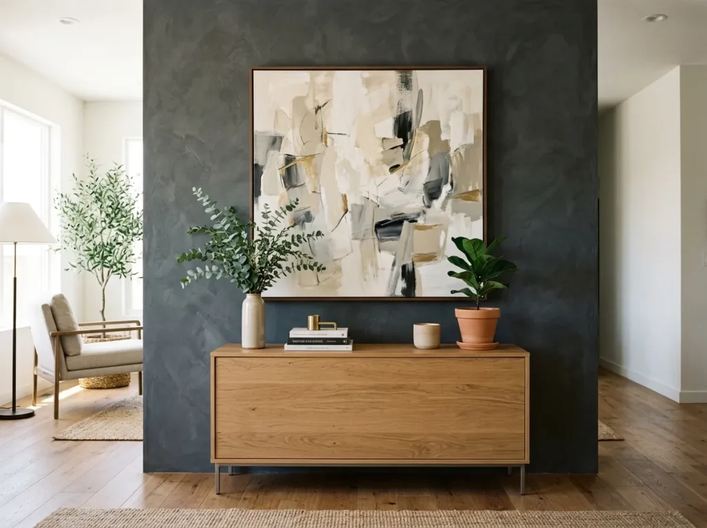 oversized artwork anchor small console table idea 2026