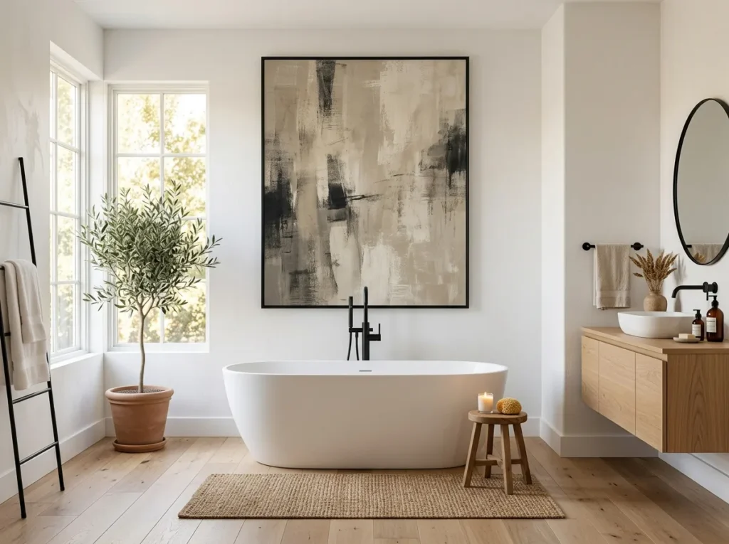 oversized wall art bath tub decor idea modern bathroom
