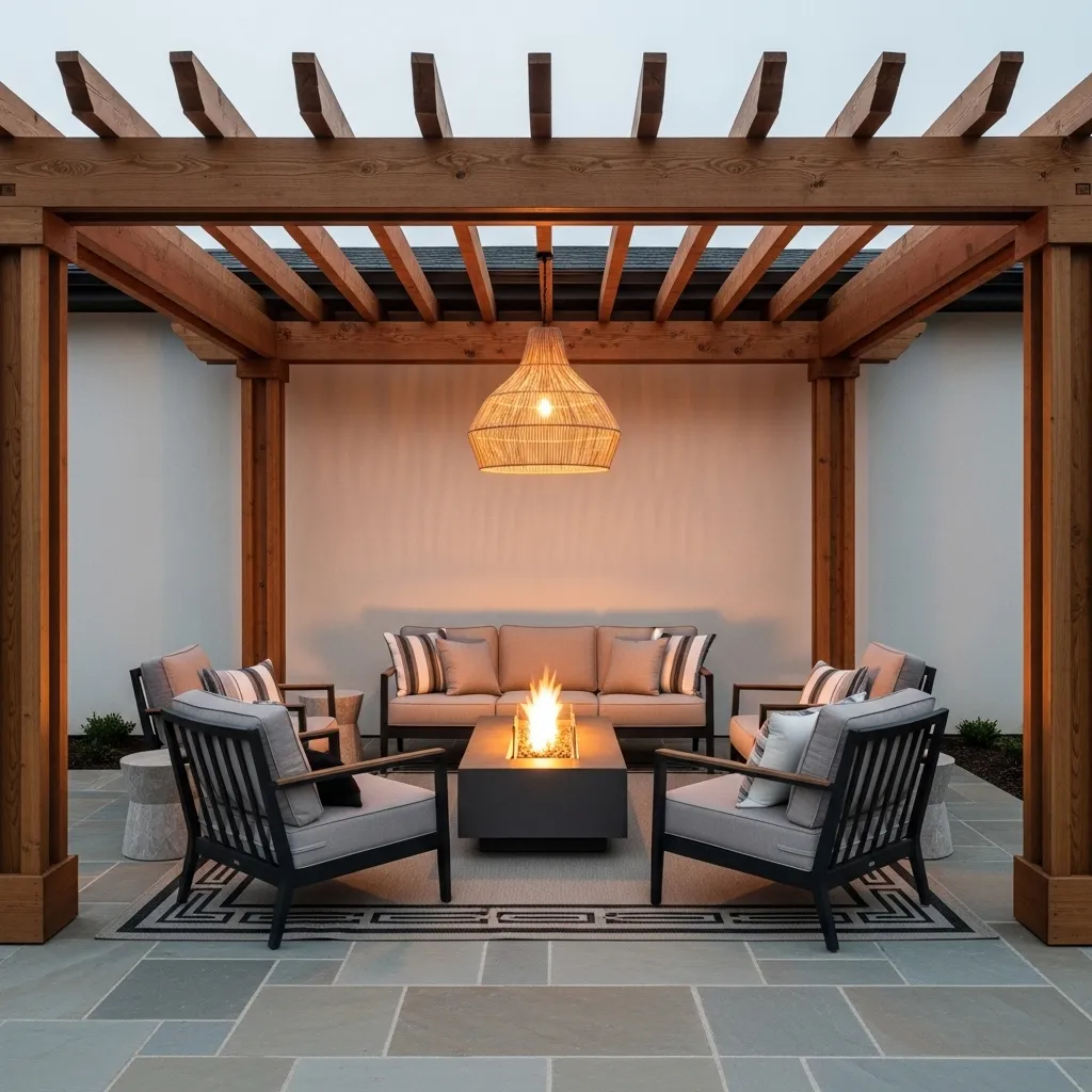 pergola pendant lights fire pit lighting idea outdoor