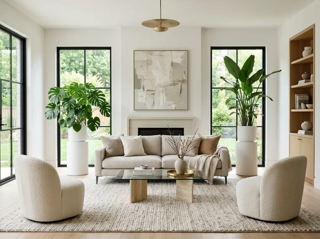 plant pedestal pair living room plants decor idea 2026