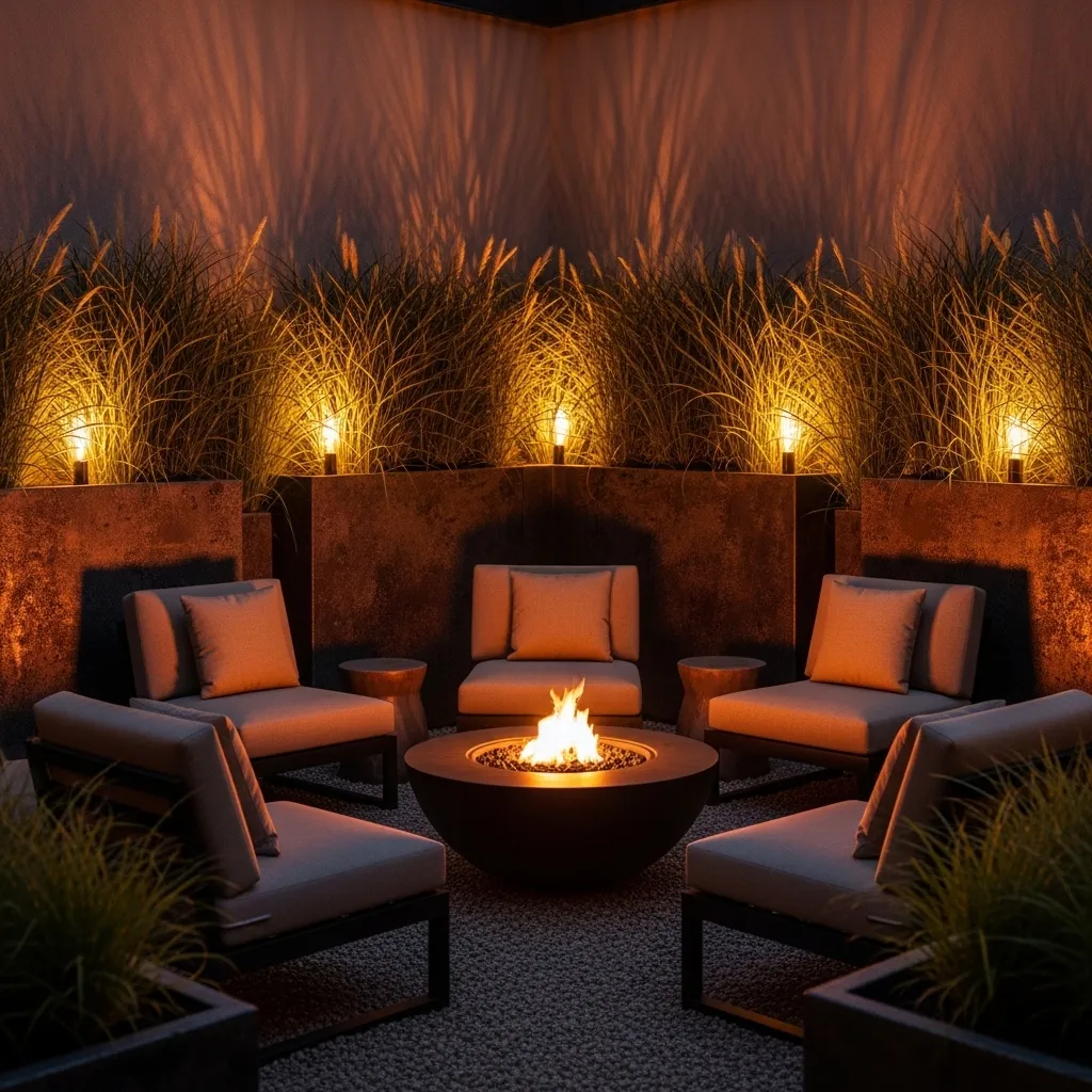 planter accent lights fire pit lighting idea 2026