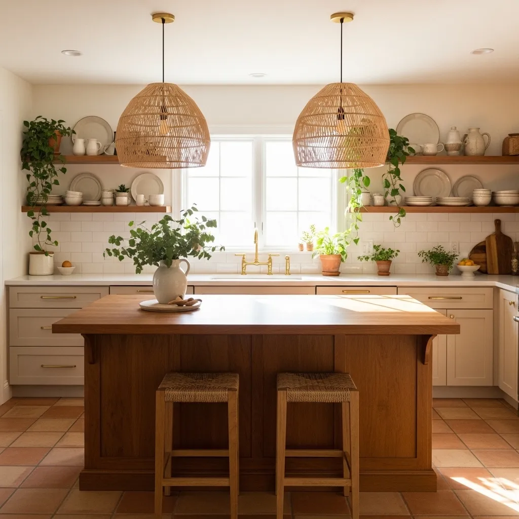 rattan pendant lights boho kitchen decor idea 2026
