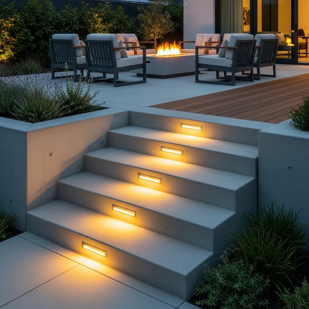 recessed step lights fire pit lighting idea modern