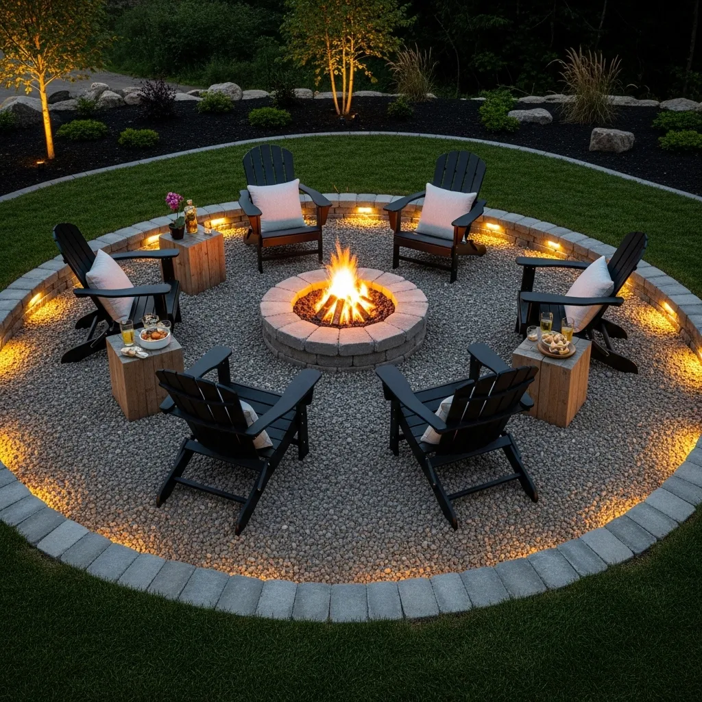 rope light edging fire pit lighting idea cozy nights
