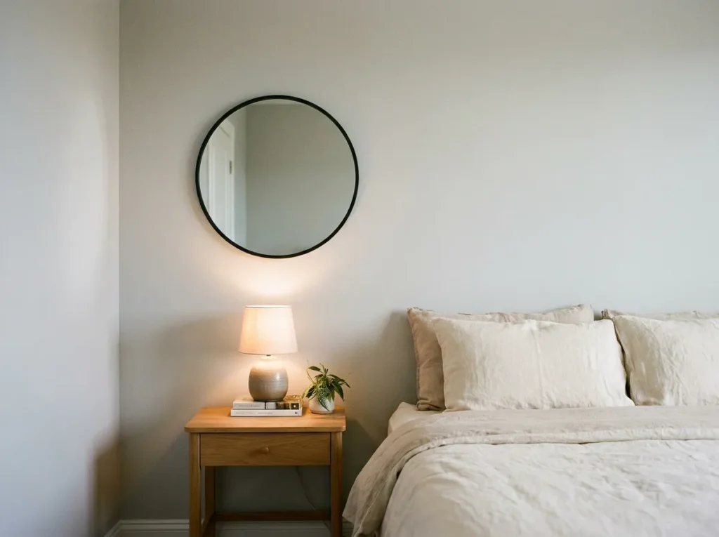 round accent mirror bedroom mirror idea 2026