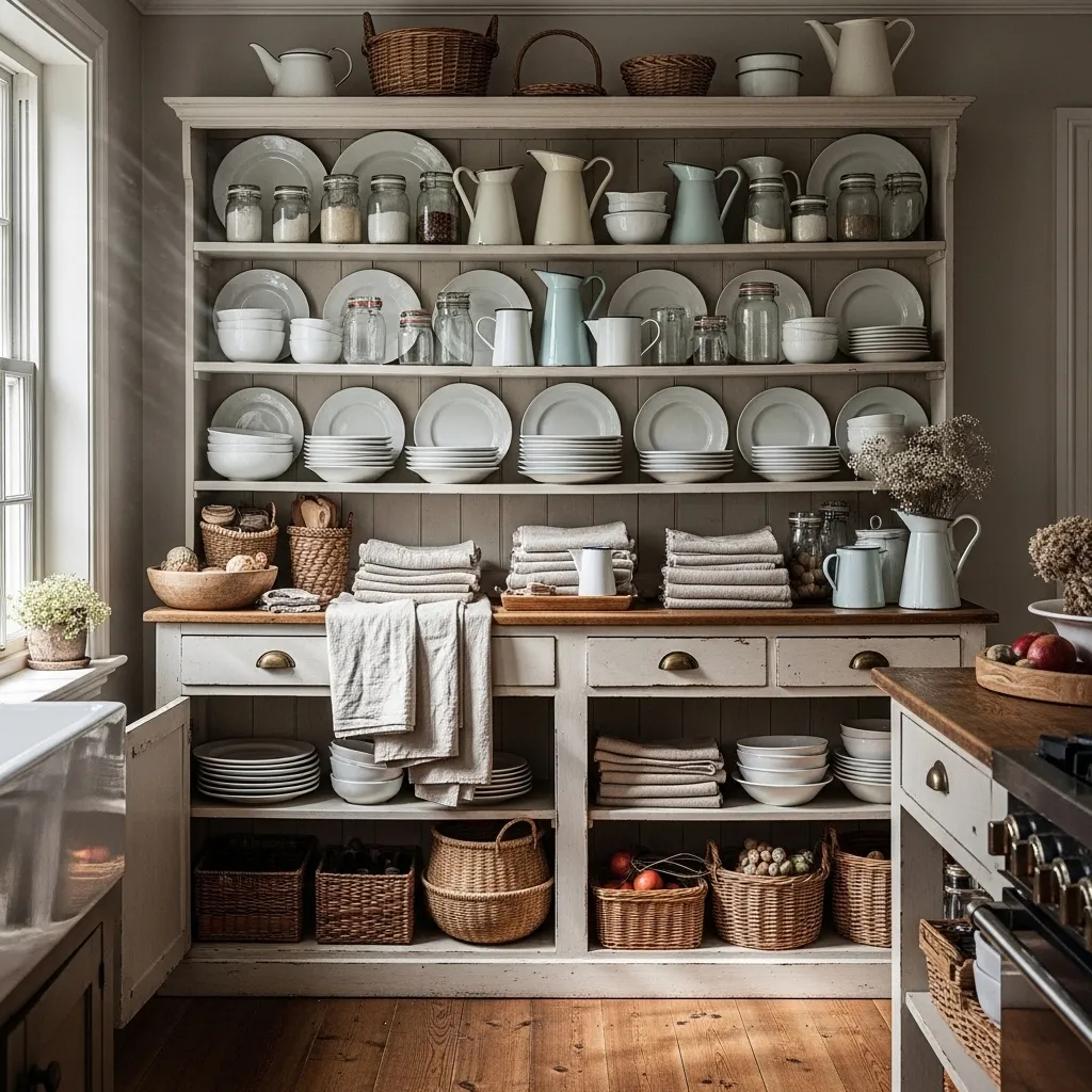 rustic open hutch old farmhouse kitchen idea 2026