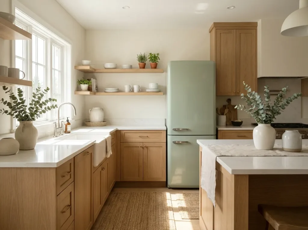 sage green minimalism fridge wallpaper idea 2026