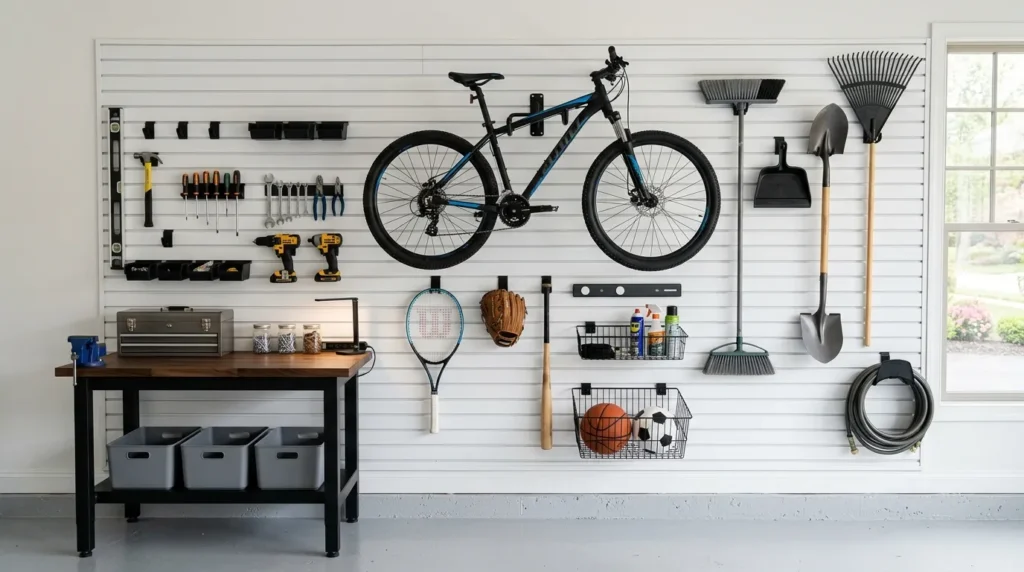 slatwall storage zone garage interior design idea modern