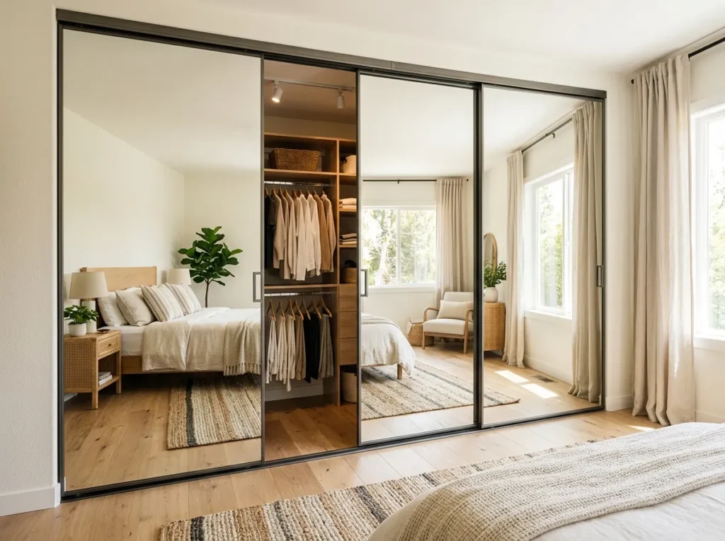 sliding mirror panels bedroom mirror idea modern 2026