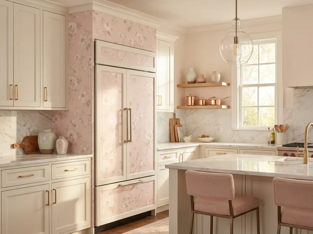 soft blush tones fridge wallpaper idea 2026