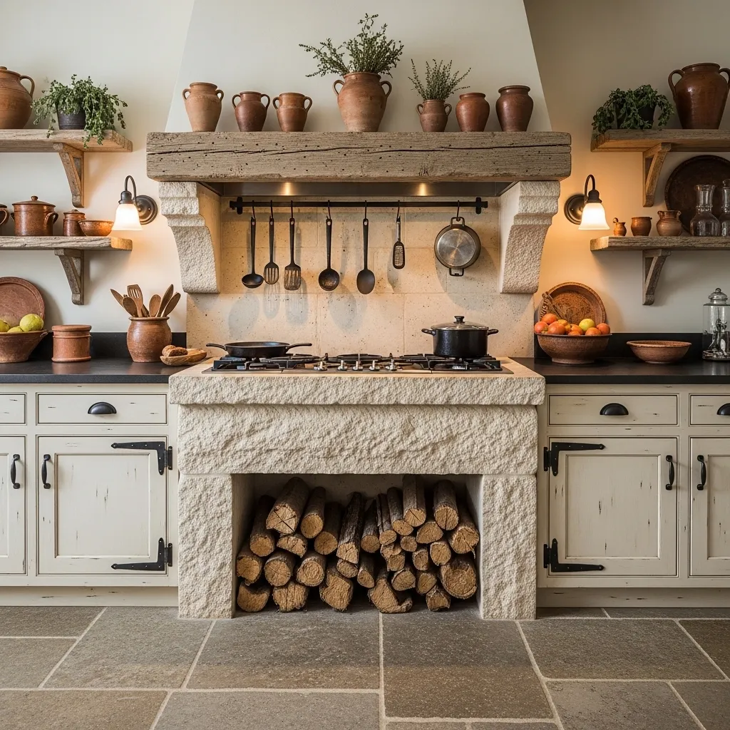 stone hearth range old farmhouse kitchen idea rustic