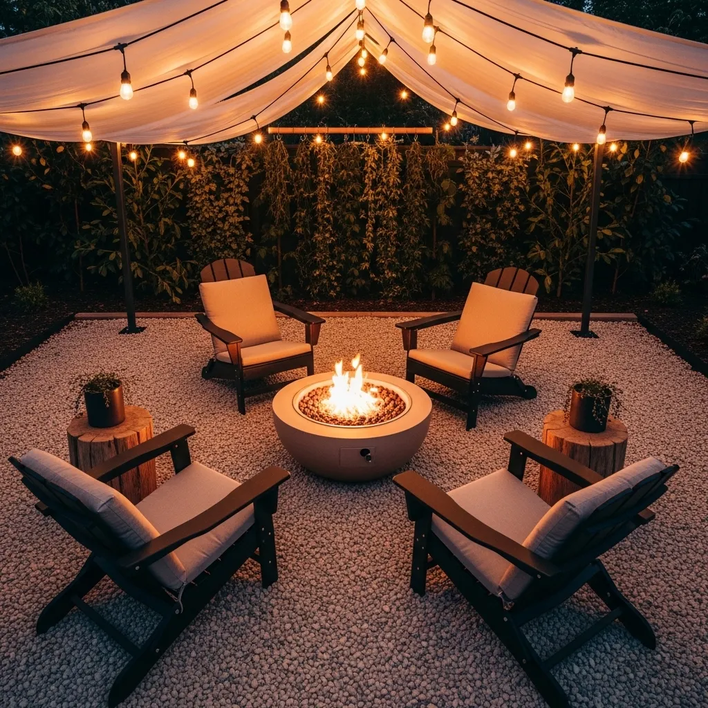 string light canopy fire pit lighting idea cozy nights