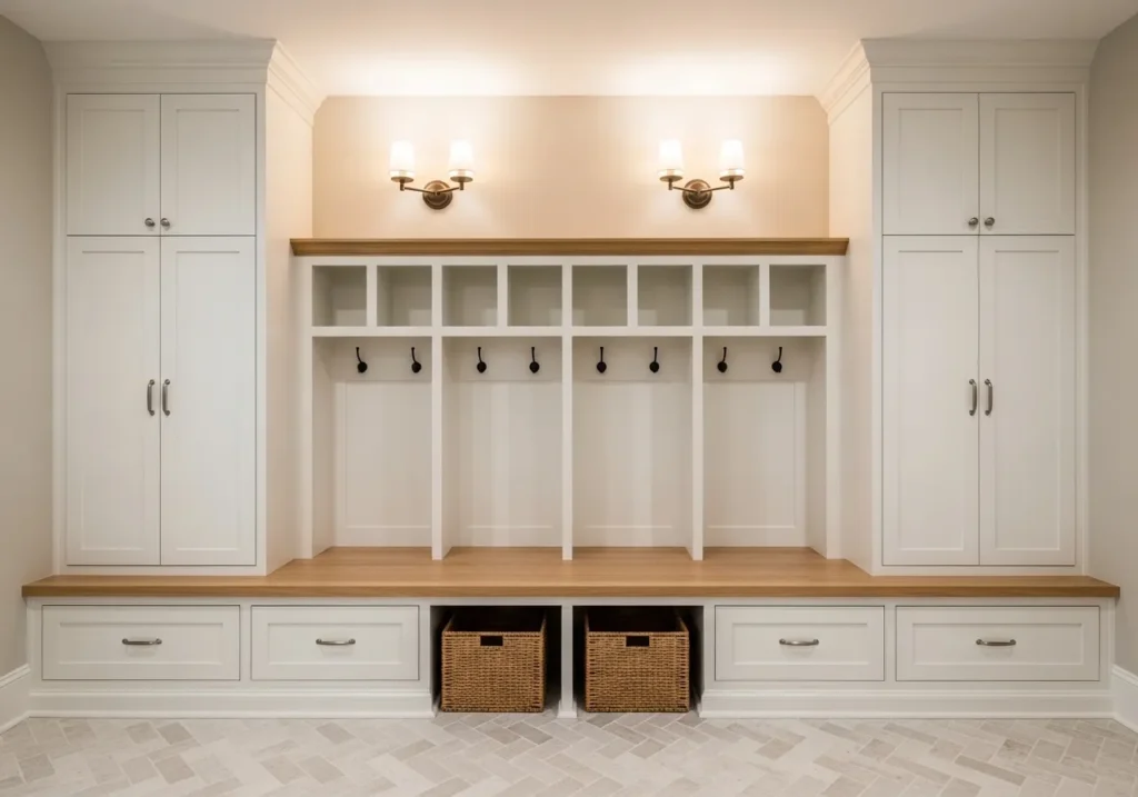 tall wall storage mudroom locker idea 2026