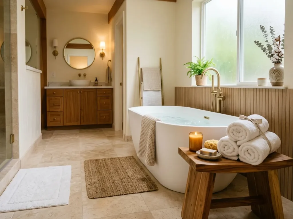 teak bath stool bath tub decor idea spa style bathroom