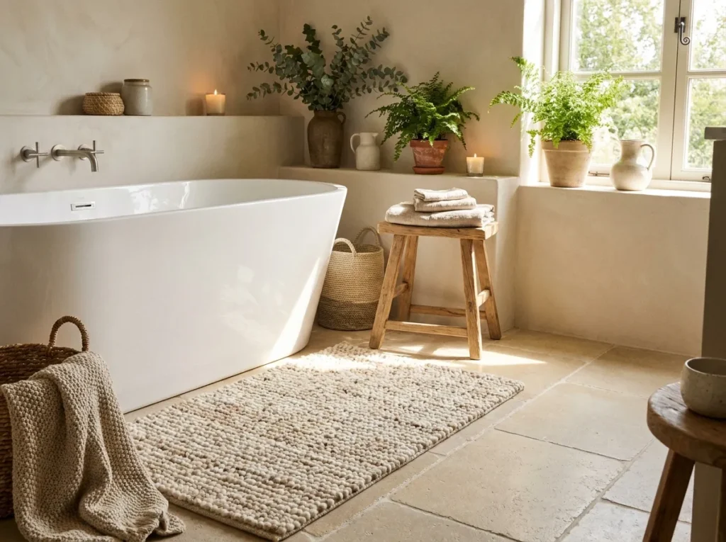 textured bath rug bath tub decor idea cozy bathroom
