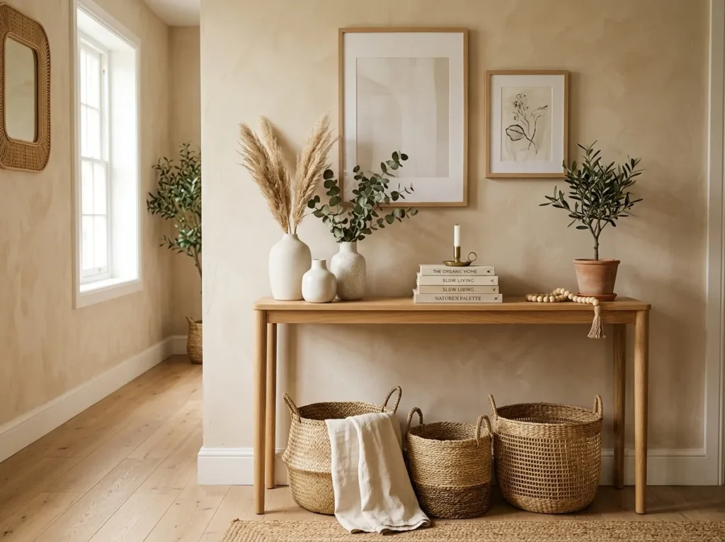 textured layering display small console table idea modern