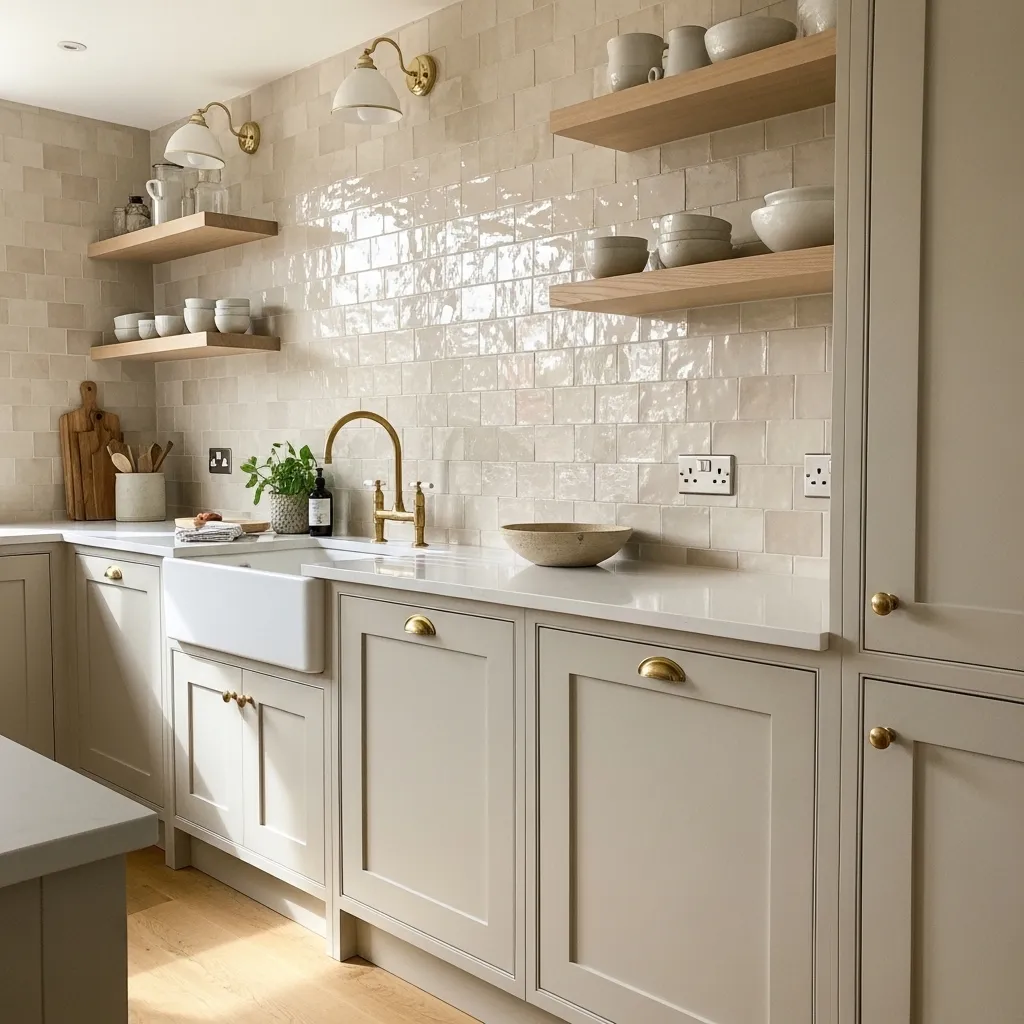 textured zellige tile warm white kitchen idea modern