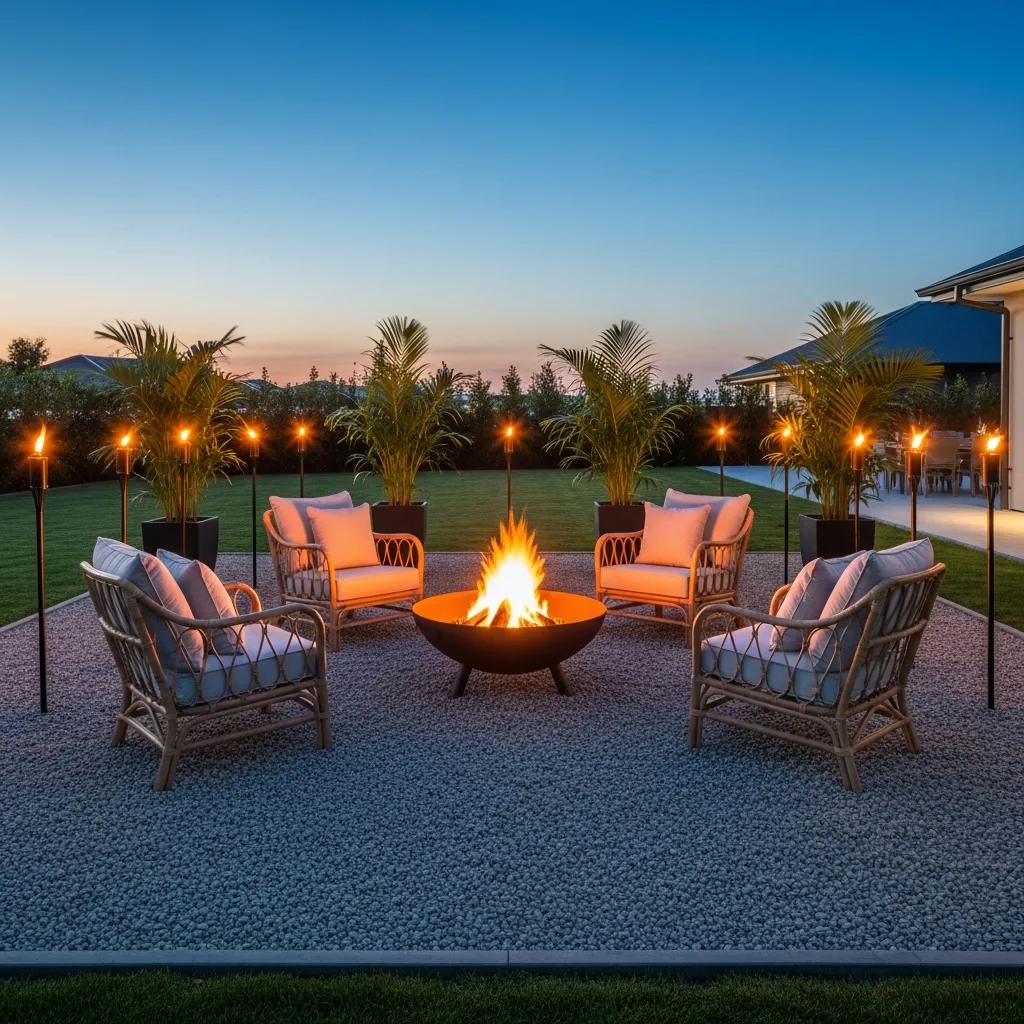 tiki torch border fire pit lighting idea outdoor 2026
