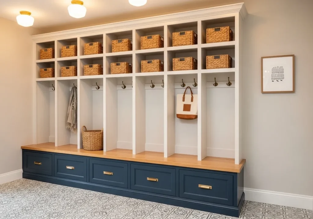 two tone cabinets mudroom locker idea modern