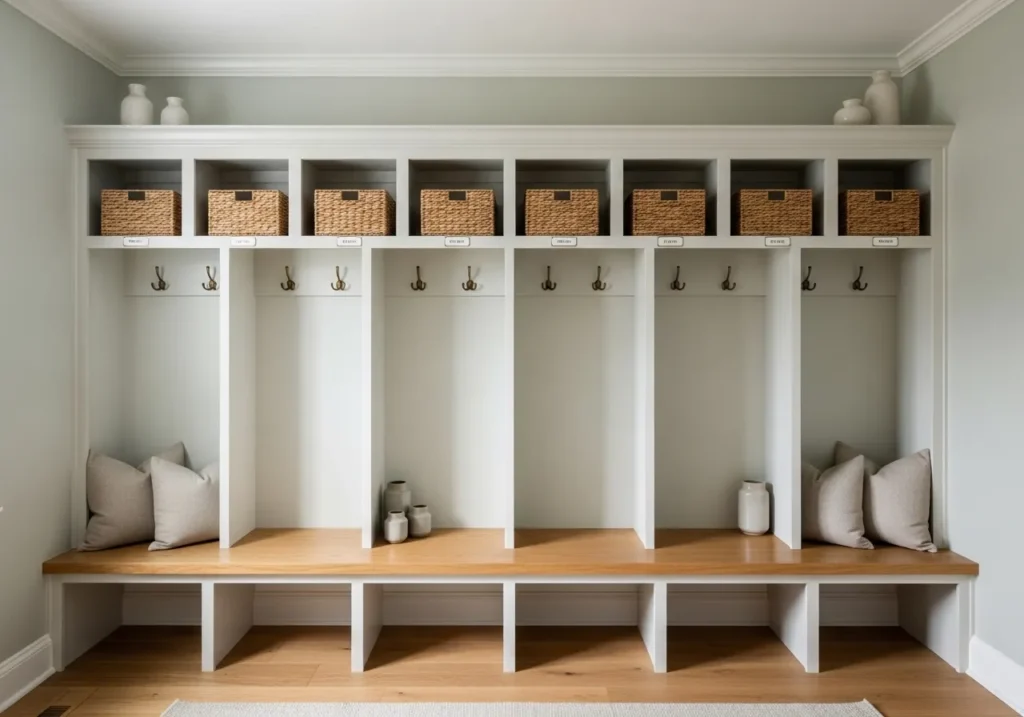 upper basket cubbies mudroom locker idea modern